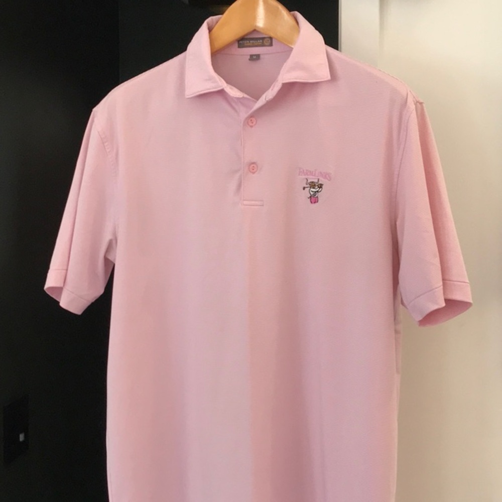 Peter Millar Pink Polo Golf Shirt with Embroidered Farmlinks Logo M Medium